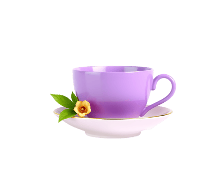 Purple teacup with flower on saucer png