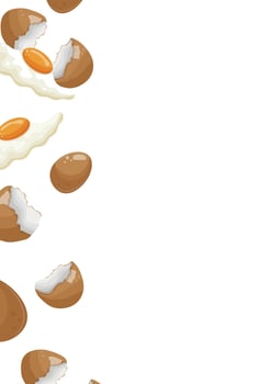 poster with icons of a broken, spreading chicken egg with a whole yolk with shells and a fried egg, for various designs vector