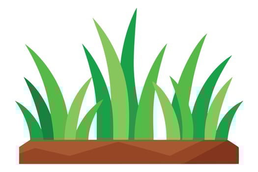 Cartoon Green Grass Clump on Brown Soil Patch Isolated on White Background vector