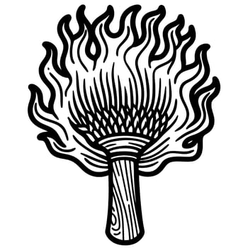Fiery torch graphic art flaming torch illustration with intricate line pattern, power and energy vector