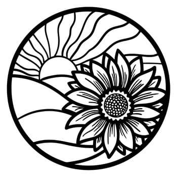 sunflower and sunrise in circular design nature, beauty, floral art, morning tranquility vector
