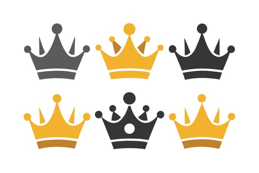 Crown Icon Set Gold and Black Design Elements on Transparent Background Royalty vector