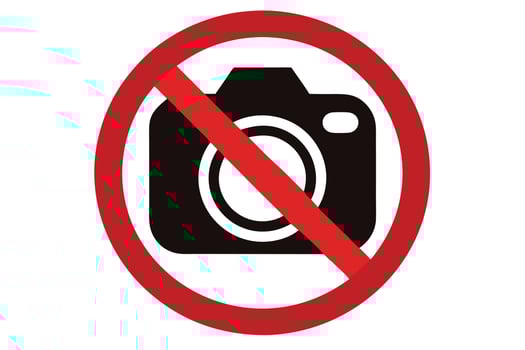 No Camera Sign with Red Circle and Slash Icon on Transparent Background Symbol vector