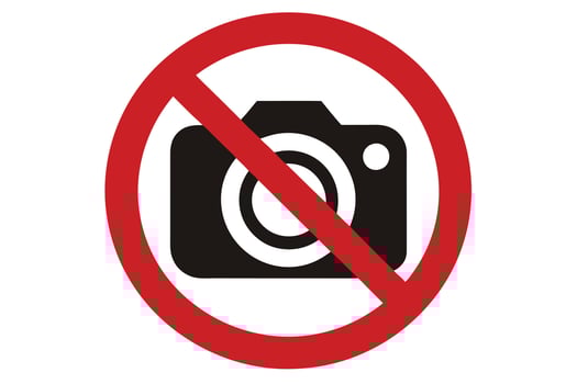 Prohibited Camera Icon with Red Circle and Slash on White Transparent Background vector
