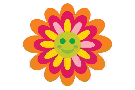 Cheerful Flower with Smiling Face in Retro Style on White Background vector