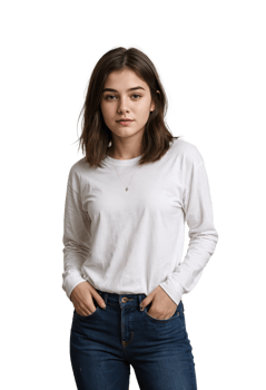 stunning young college girl in full sleeves round neck white tee mockup png