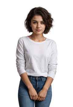beautiful teen girl female in white full sleeves round neck tshirt mockup png