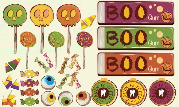 Colorful Collection of Halloween Themed Candy and Treat Designs vector