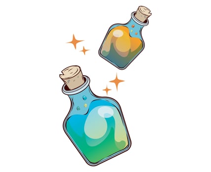 Colorful Cartoon Potion Bottles with Sparkling Effect and Gradient Colors vector