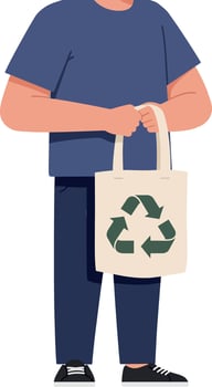 Person holding a reusable shopping bag with recycling symbol in flat art vector