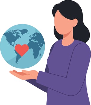 Woman holding a globe with a heart symbol, flat style illustration vector