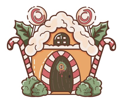 Whimsical Gingerbread House With Candy Decorations and Festive Christmas Spirit vector