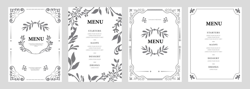 Elegant Menu Templates Floral, Ornate, Classic Restaurant Designs vector