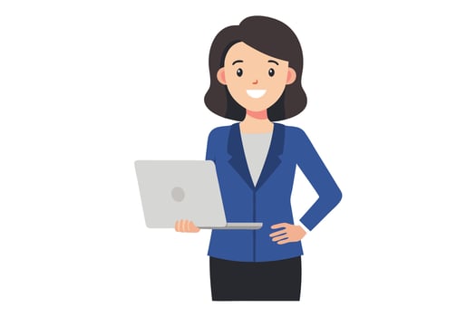 Young Brunette Woman Holding Laptop With Transparent Background vector
