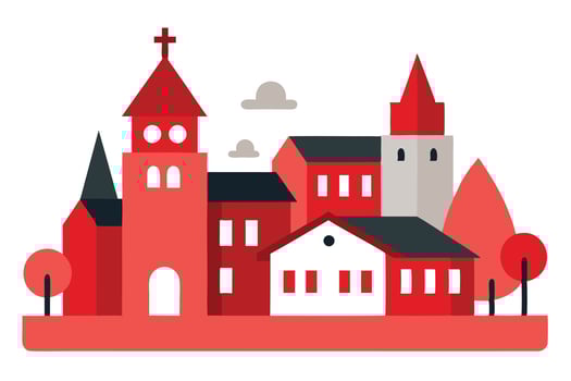 Flat Red and White Architecture of Church, Houses with White Background vector