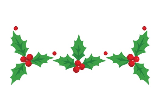 Holly Berry and Leaves Border on White Background. Winter Holiday Decorative Element vector