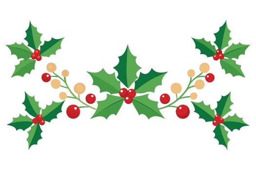 Festive Holly Berry Branches With Red Berries and Green Leaves on White vector