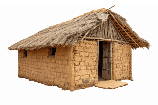 Traditional Thatched Roof Mud House with Natural Materials Isolated on Transparent Background png