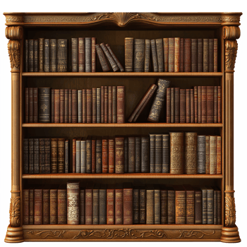 Vintage Wooden Bookshelf Filled with Classic Leather-Bound Books for Home Library Decor png