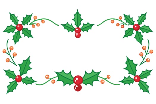 Festive Holly Leaves with Berries Bordered on White for Holiday Decor vector