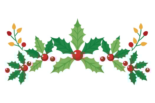 Holly Berry Border Decorative Festive Green Leaves and Red Berries on White vector