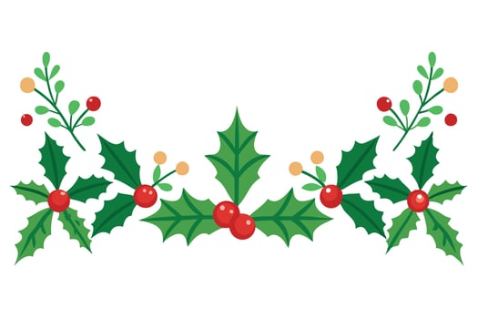 Holly Border with Red Berries and Green Leaves on a White Background Design vector
