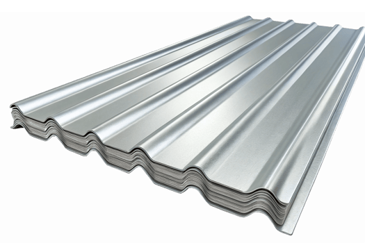 Corrugated Metal Roofing Iron Sheets Stack with Silver Shine for Construction and Industrial Use png