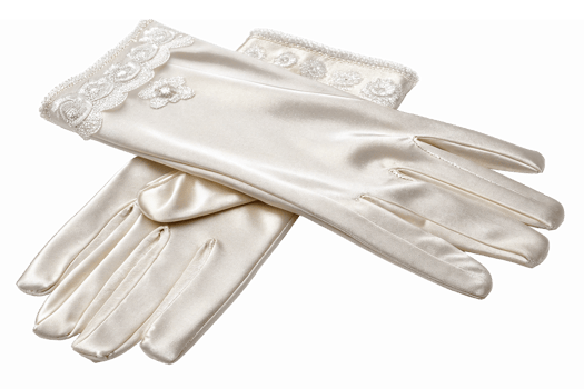 Elegant Satin Wedding Gloves with Lace Detailing for Formal Events and Bridal Fashion png