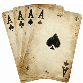 Four Vintage Playing Cards depicting Four Aces in Weathered Style on Transparent Background png