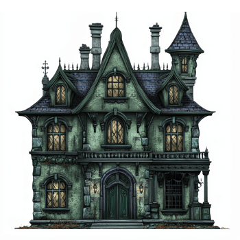Haunted Victorian Mansion Illustration with Spooky Architecture for Halloween Decor and Events png