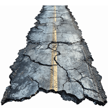 Cracked Asphalt Road with Yellow Lines 3D Perspective Design for Urban Landscapes png