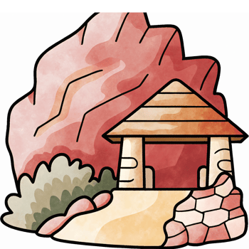 Desert Landscape with Traditional Shelter and Rocky Background in Soft Watercolor Style png