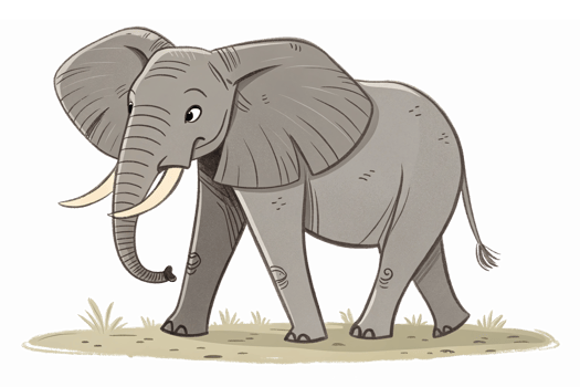 Cartoon Elephant Walking on Grass with a Happy Expression and Sturdy Appearance png