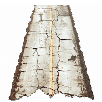 Cracked Asphalt Road Texture with Yellow Center Line for Construction and Design Projects png