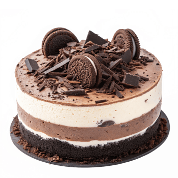 Delicious Layered Chocolate Cake with Oreo Toppings and Chocolate Shavings png