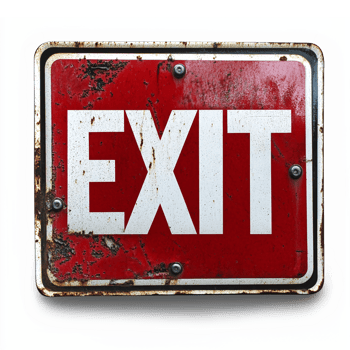 Vintage Weathered EXIT Sign with Red Background and Distressed Metal Frame for Safety Decor png