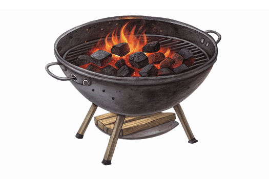Realistic Charcoal Grill with Flames and Hotcoals for Outdoor Cooking and BBQ Activities png
