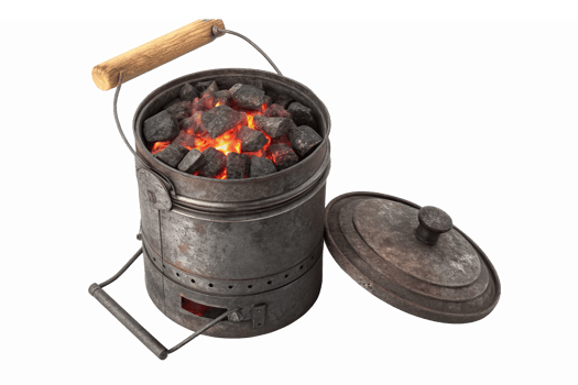 Realistic Charcoal Grill with Hot Coals and Metal Lid for Outdoor Cooking and Barbecue png