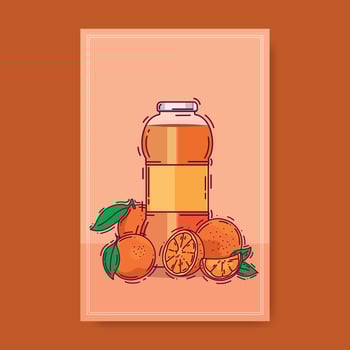 Orange juice poster illustration with fresh fruit illustrations in a modern and vibrant design vector