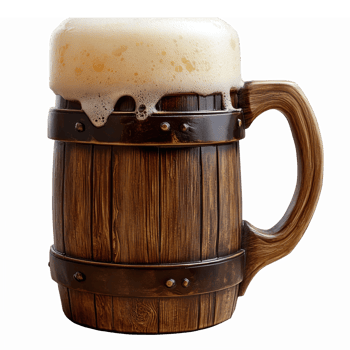 Realistic Wooden Beer Mug with Foam Perfect for Bar Decor and Beverage Promotions png