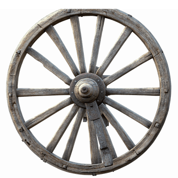 Rustic Wooden Wagon Wheel Isolated with Detailed Spokes and Center Hub for Country Decor png