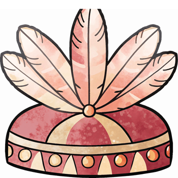 Vintage Feather Crown Illustration with Colorful Gemstones and Elegant Design for Decorations png