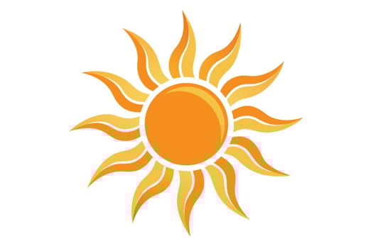 Stylized Sun Icon with Radiant Orange Gradient on White Background Design vector