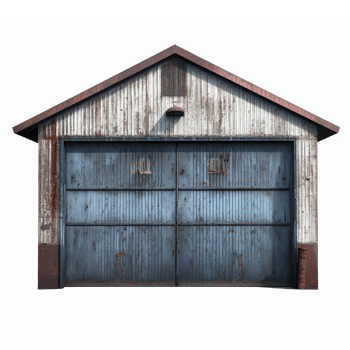 Rustic Blue Wooden Garage Door with Weathered Texture and Vertical Panels png