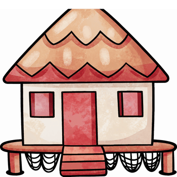 Colorful Cartoon Style House with a Thatched Roof Perfect for Childrens Books and Design Projects png