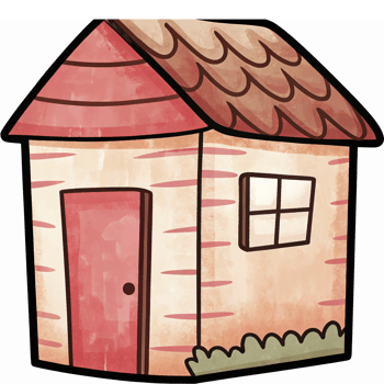 Charming Hand-Drawn Cottage with Red Roof and Whimsical Design for Kids Themed Illustrations png
