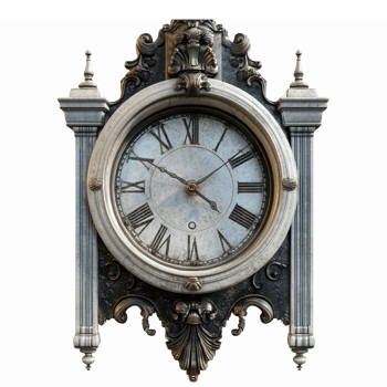 Antique Wall Clock with Roman Numerals and Ornate Design for Vintage Home Decor png