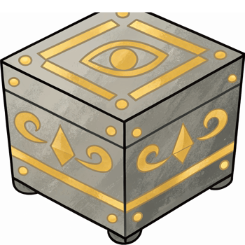 Ancient Decorative Treasure Chest with Golden Symbols and Eye Motif for Fantasy Themes png