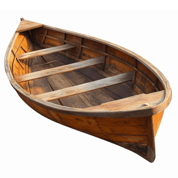 Rustic Wooden Rowboat with Empty Interior for Nautical Decor and Marine Themes png