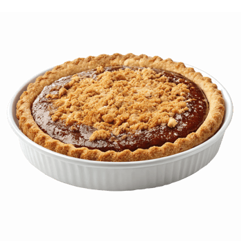 Delicious Homemade Apple Pie with Crumble Topping in White Ceramic Dish on Transparent Background png